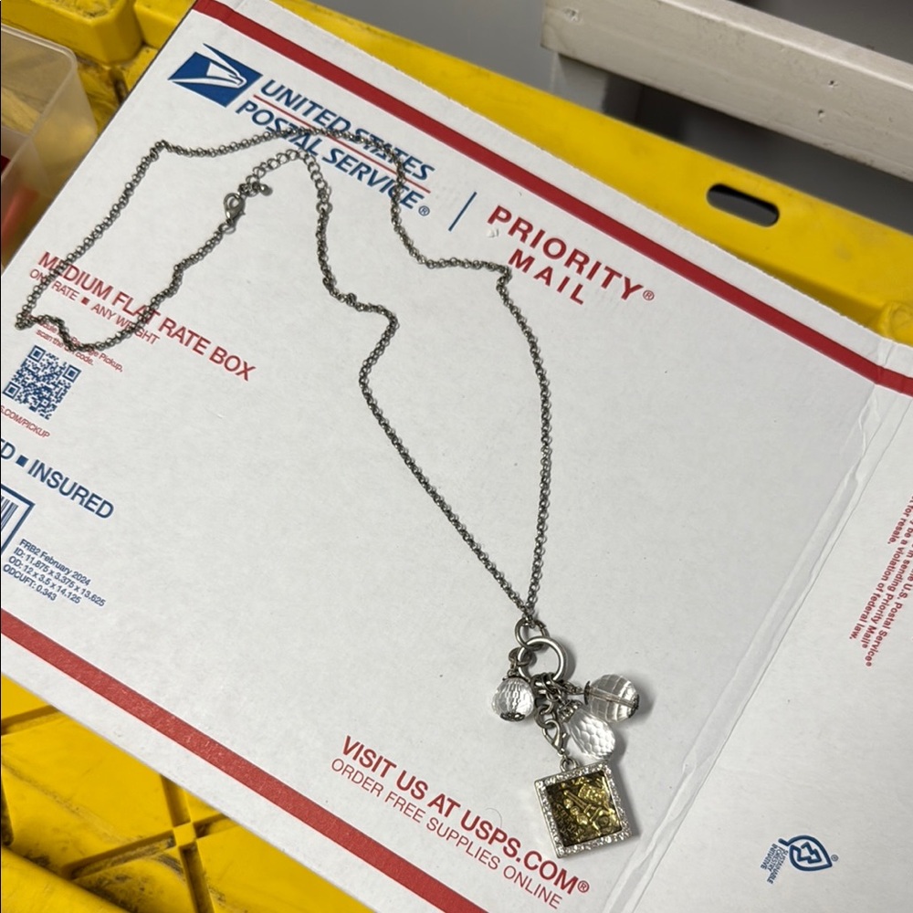 Silver Charm Necklace with Gold Accents